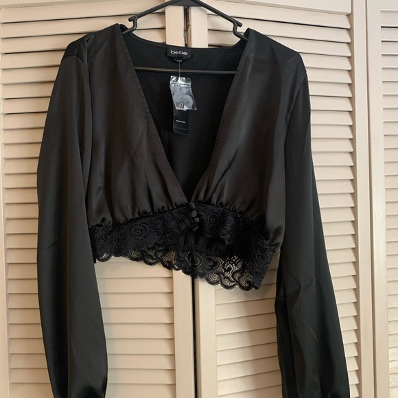 Bebe XL LACE TRIM SLINKY CROP TOP - Picture 5 of 5